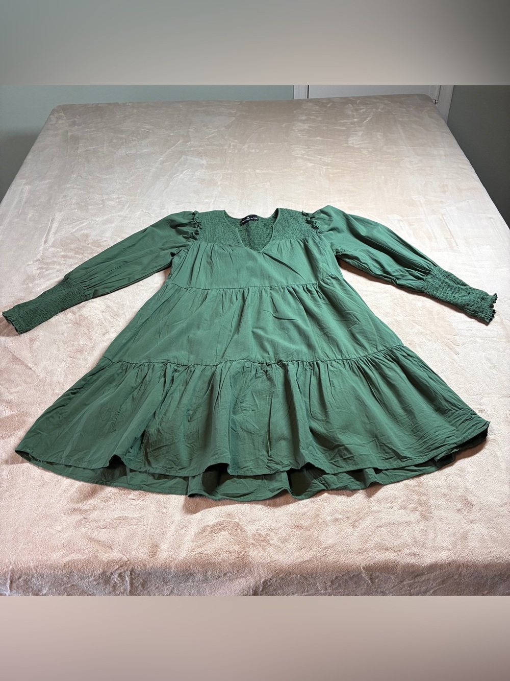 Tuckernuck Pomander Place Ceci Dress XS Smocked Tiered Mini Green Cotton Prairie